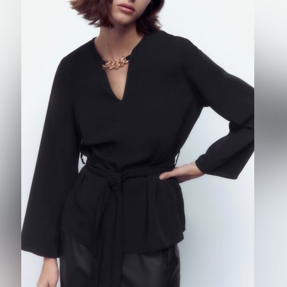 Zara Belted Top With Chain Appliqué